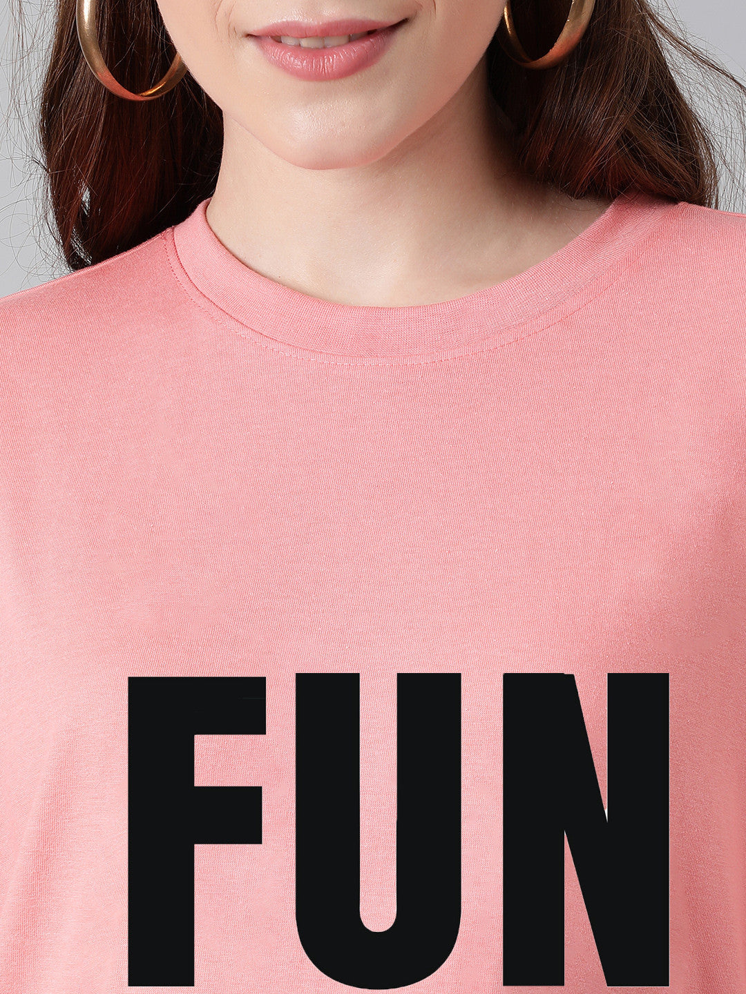 KOTTY Printed Women Round Neck Pink T-Shirt 