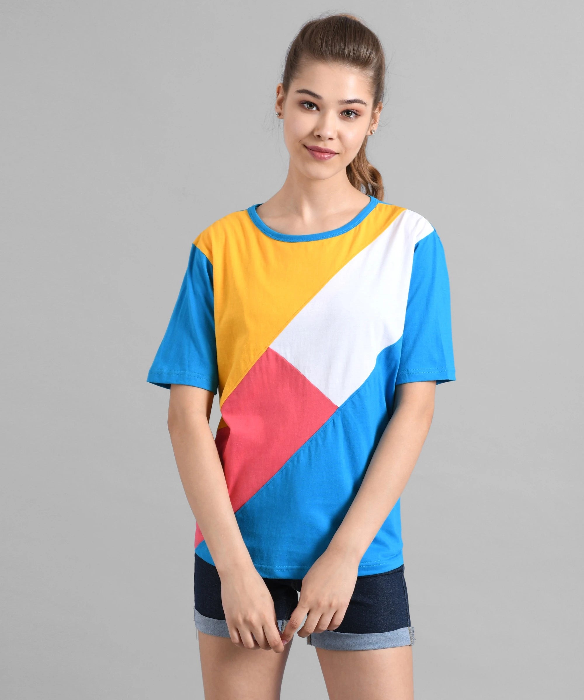 KOTTY Colorblock Women Round Neck Multicolor T-Shirt 