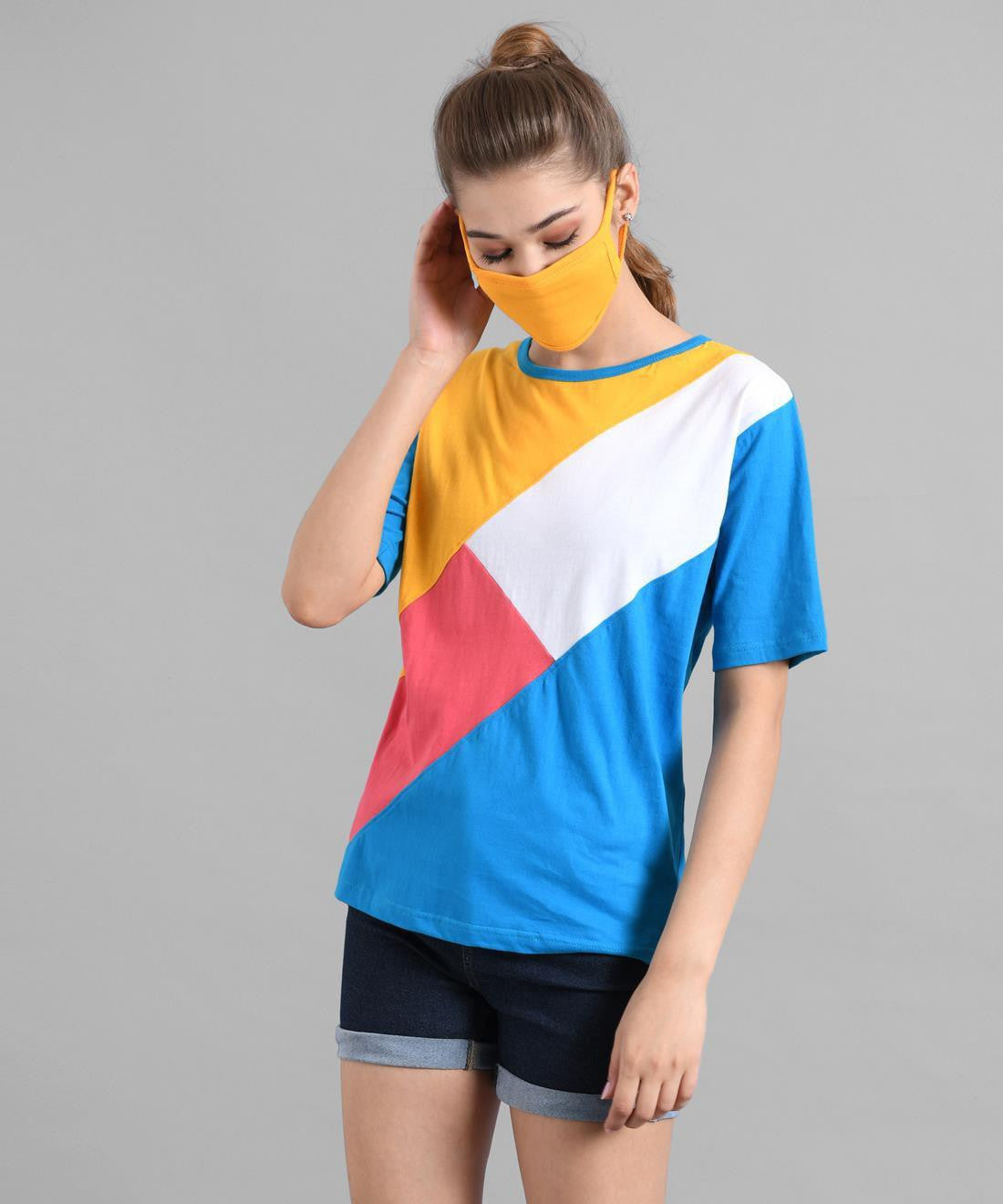 KOTTY Colorblock Women Round Neck Multicolor T-Shirt 