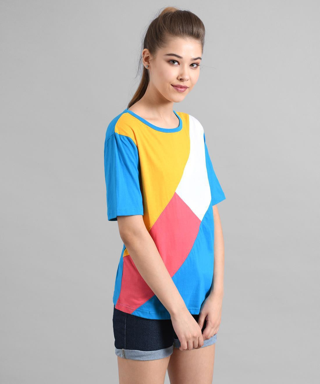 KOTTY Colorblock Women Round Neck Multicolor T-Shirt 