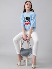 KOTTY Printed Women Round Neck Blue T-Shirt 