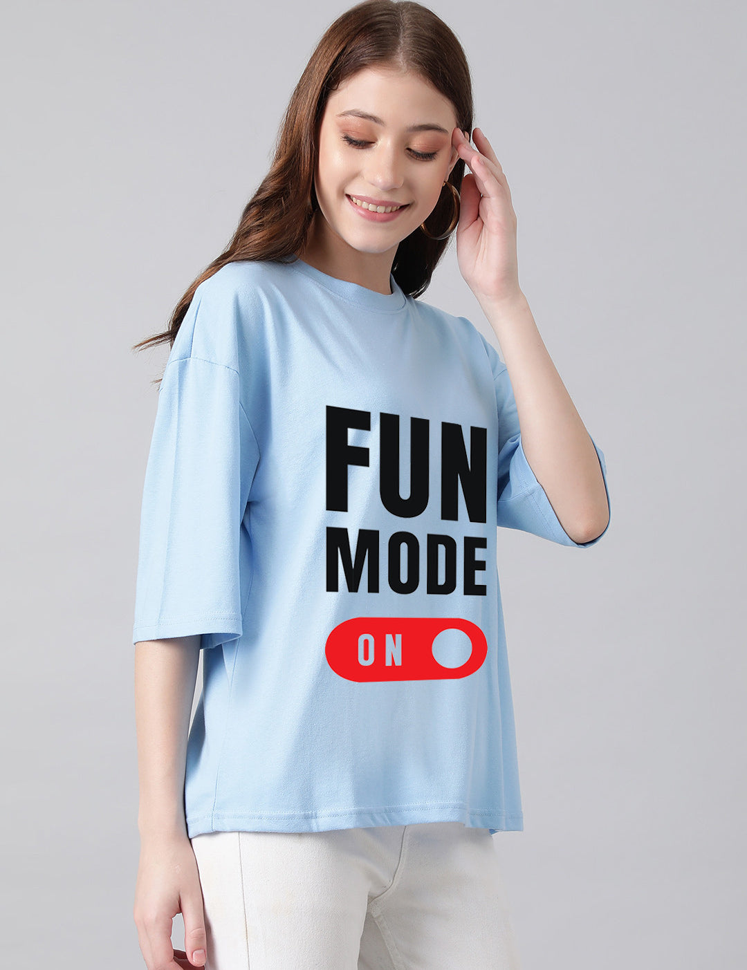 KOTTY Printed Women Round Neck Blue T-Shirt 