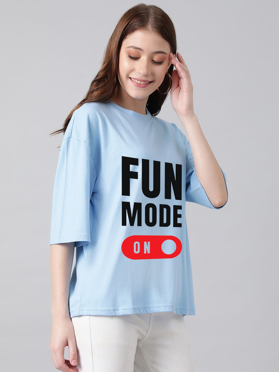 KOTTY Printed Women Round Neck Blue T-Shirt 