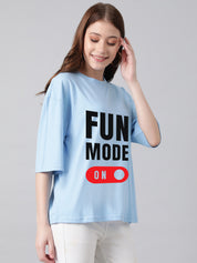 KOTTY Printed Women Round Neck Blue T-Shirt 