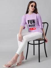 KOTTY Printed Women Round Neck Purple T-Shirt 