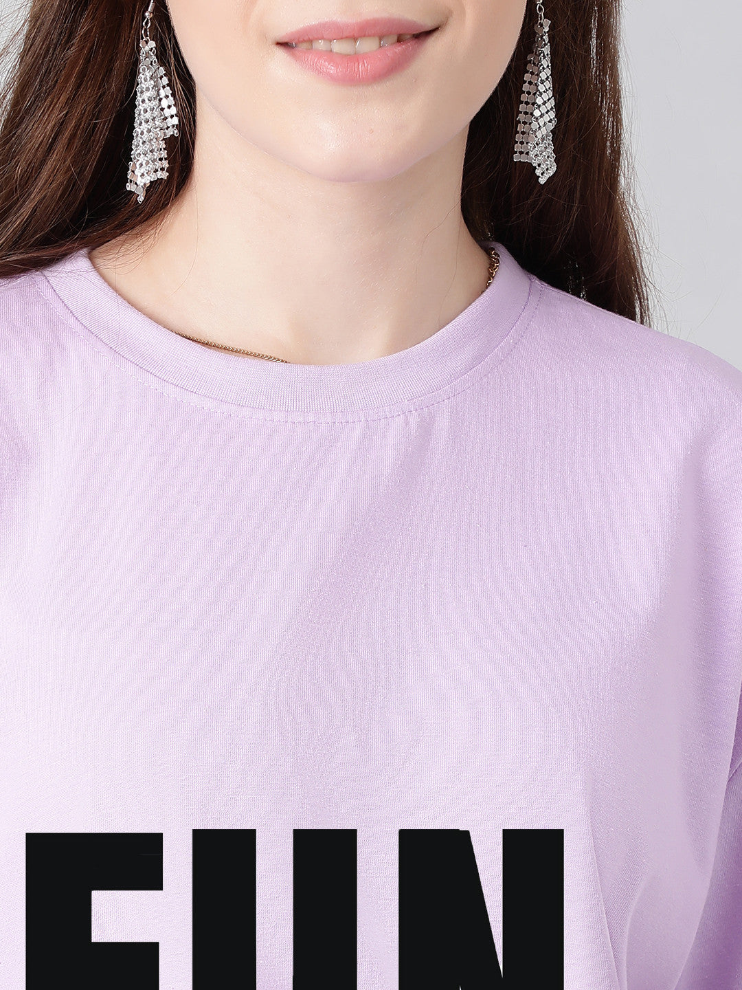KOTTY Printed Women Round Neck Purple T-Shirt 