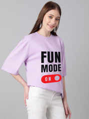 KOTTY Printed Women Round Neck Purple T-Shirt 