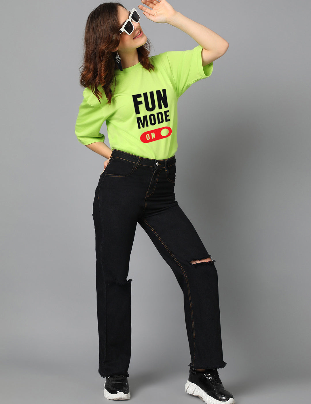 KOTTY Printed Women Round Neck Green T-Shirt 