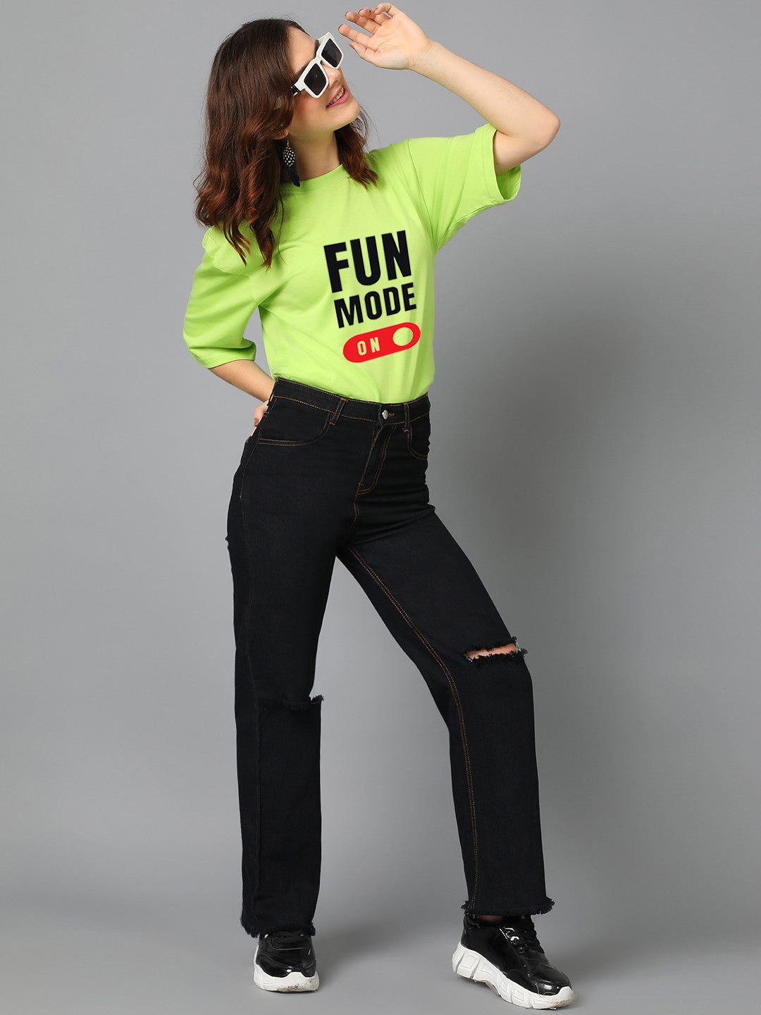 KOTTY Printed Women Round Neck Green T-Shirt 