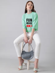 KOTTY Printed Women Round Neck Green T-Shirt 