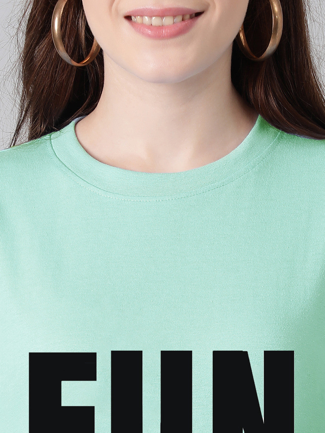 KOTTY Printed Women Round Neck Green T-Shirt 
