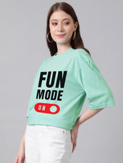 KOTTY Printed Women Round Neck Green T-Shirt 