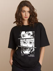 KOTTY Printed Women Round Neck Black T-Shirt 