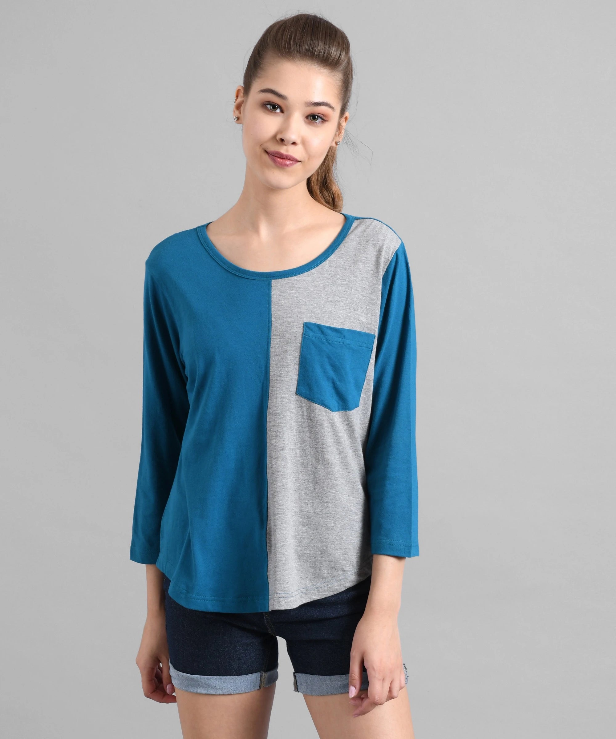 KOTTY Colorblock Women Round Neck Multicolor T-Shirt 