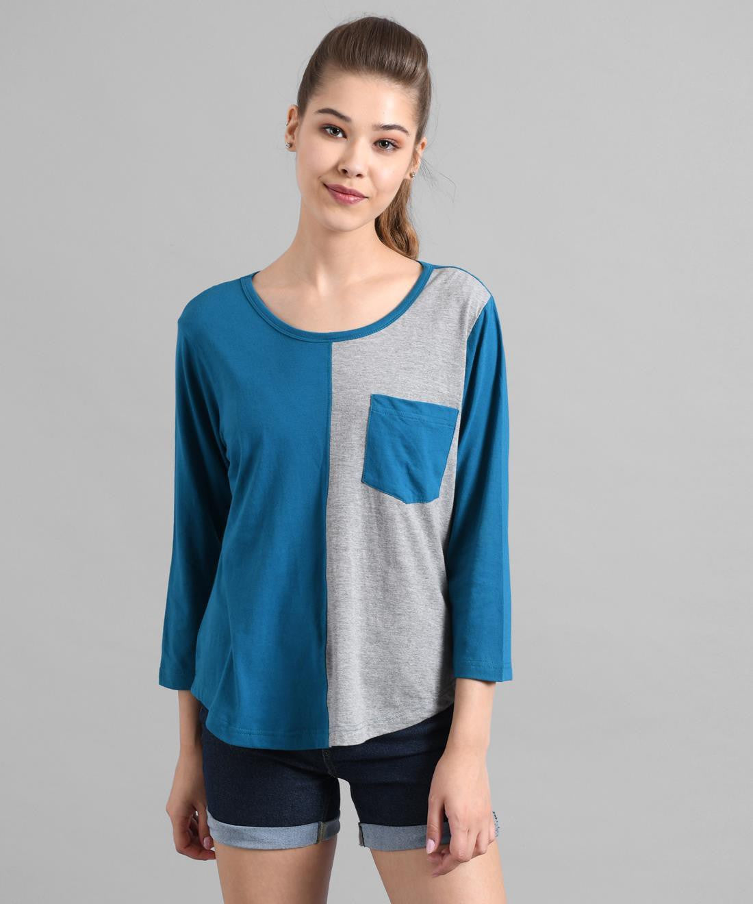 KOTTY Colorblock Women Round Neck Multicolor T-Shirt 