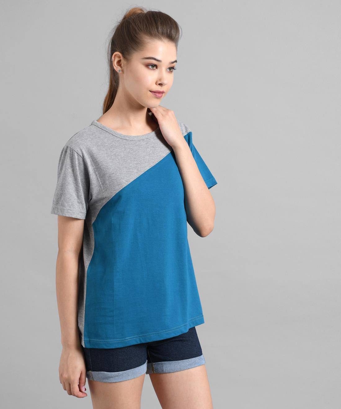 KOTTY Colorblock Women Round Neck Multicolor T-Shirt 
