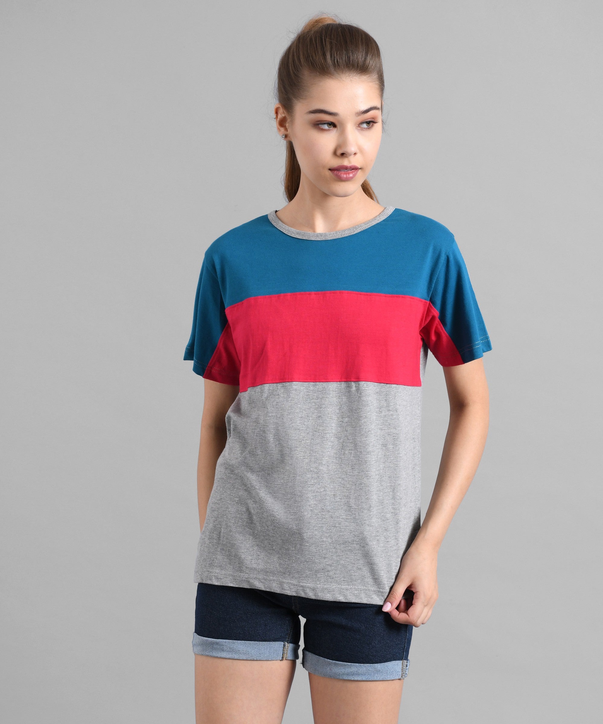 KOTTY Colorblock Women Round Neck Multicolor T-Shirt 