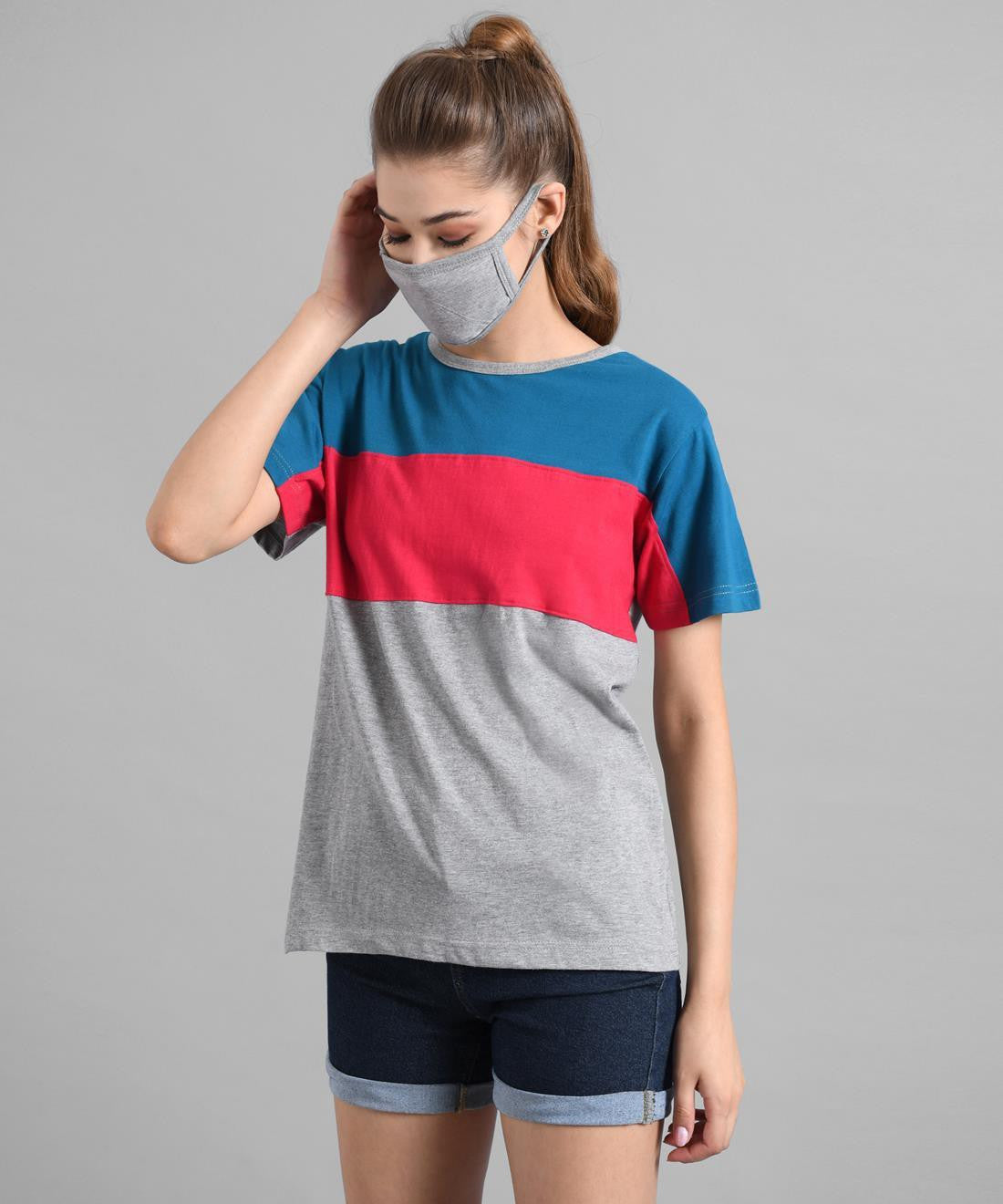 KOTTY Colorblock Women Round Neck Multicolor T-Shirt 