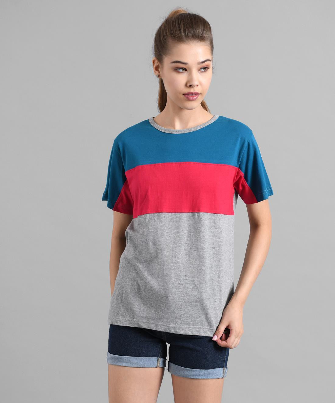 KOTTY Colorblock Women Round Neck Multicolor T-Shirt 