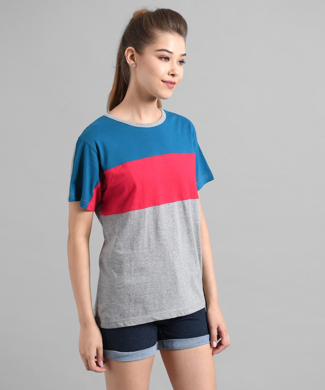 KOTTY Colorblock Women Round Neck Multicolor T-Shirt 
