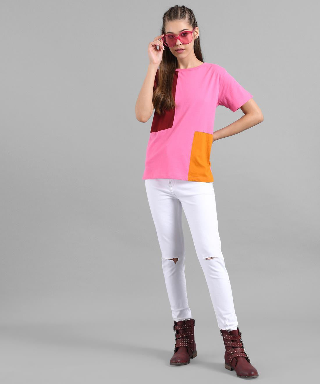 KOTTY Colorblock Women Round Neck Multicolor T-Shirt 