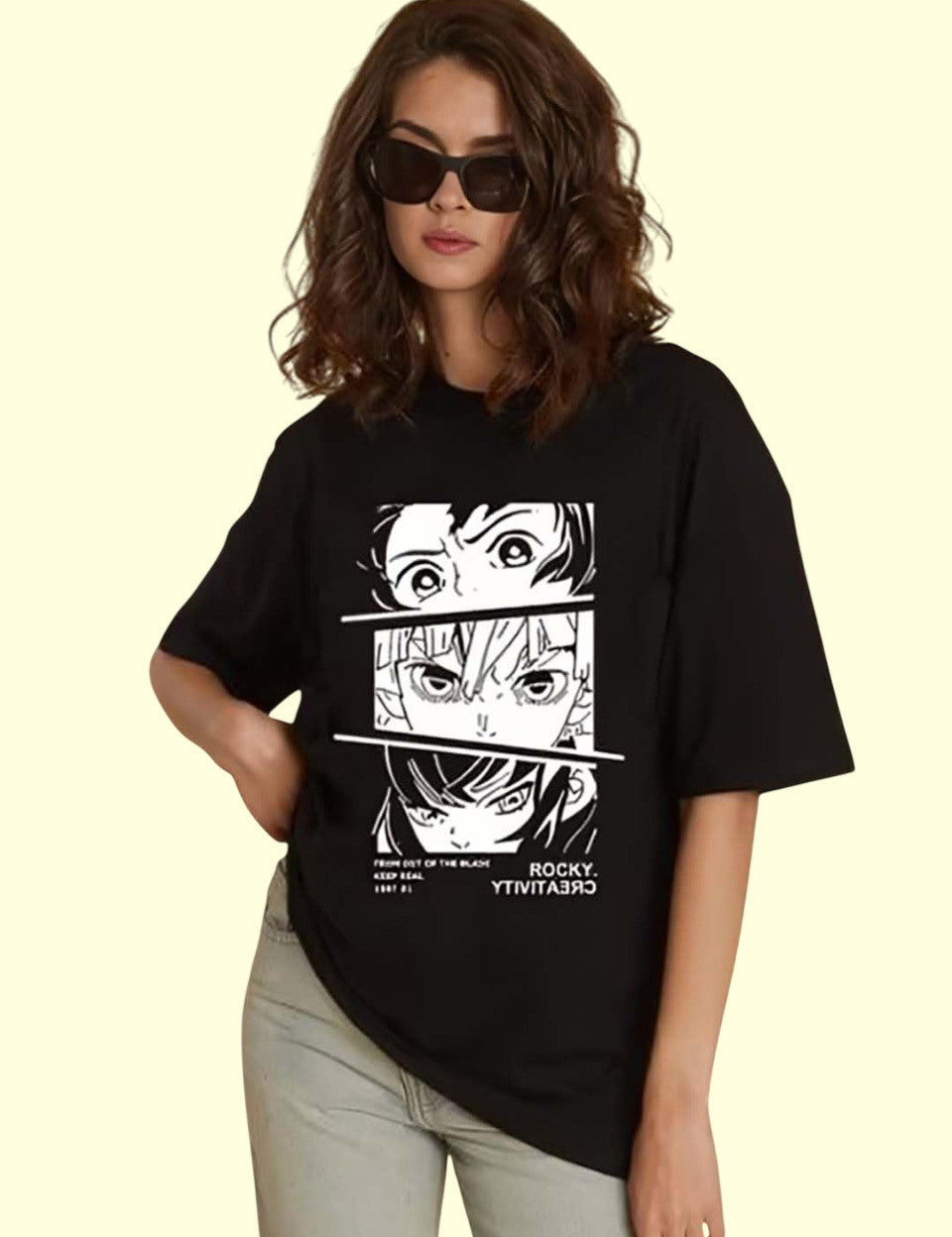KOTTY Women's Printed Hydrangea Black Printed Tshirt