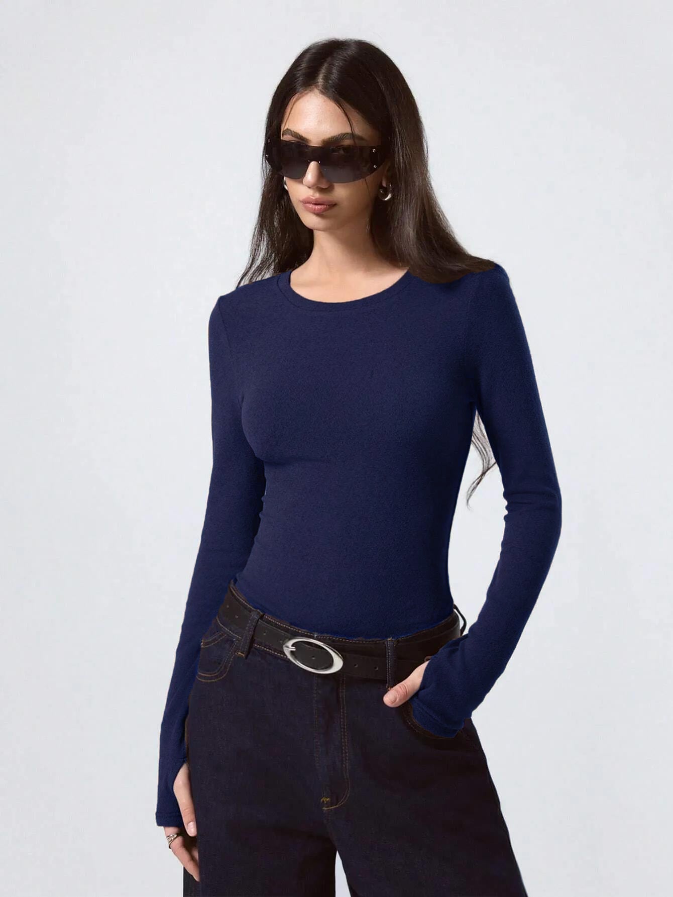 KOTTY Women’s Navy Blue Full Sleeve Slim Fit T-Shirt