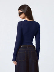 KOTTY Women’s Navy Blue Full Sleeve Slim Fit T-Shirt