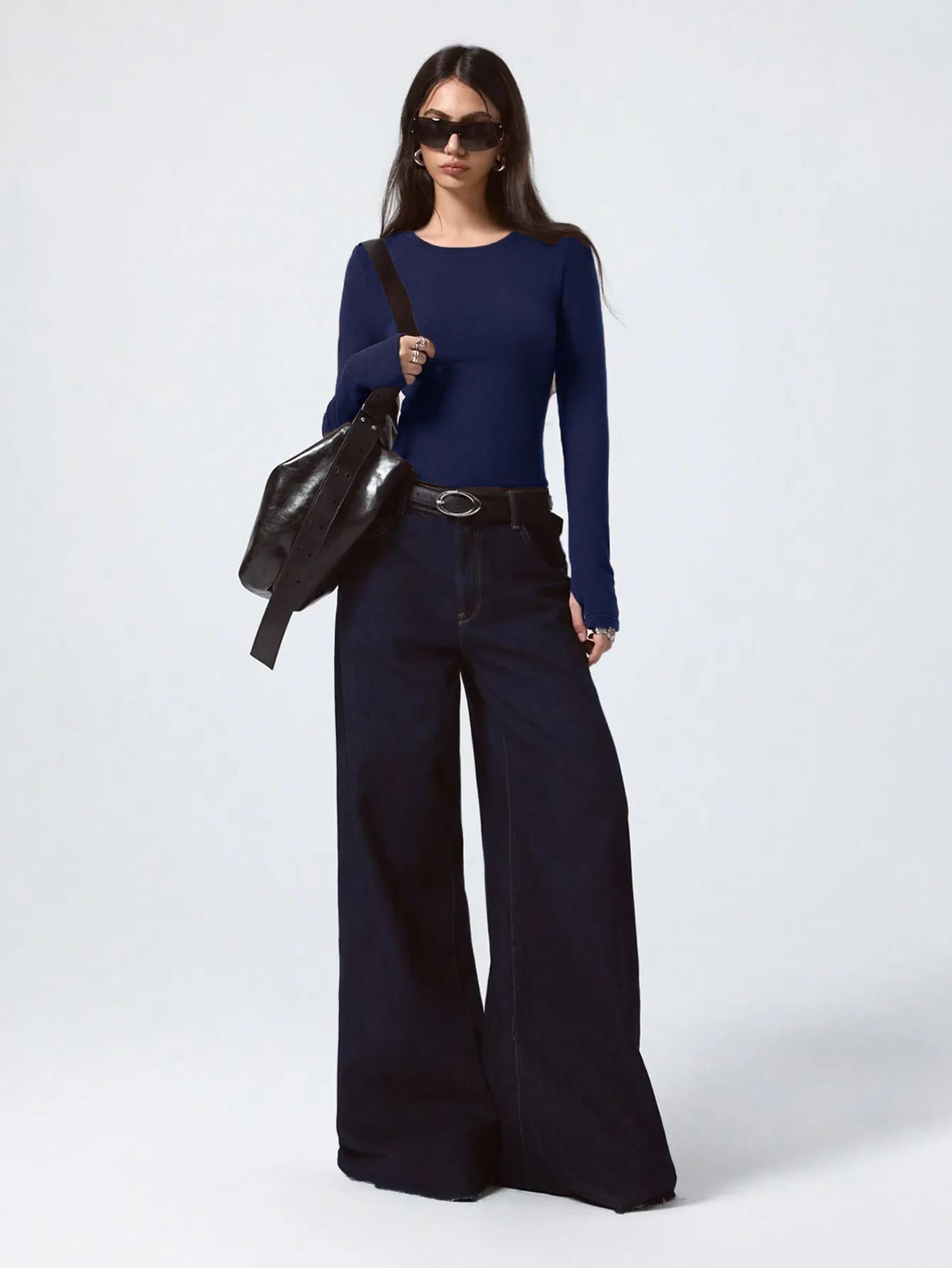 KOTTY Women’s Navy Blue Full Sleeve Slim Fit T-Shirt