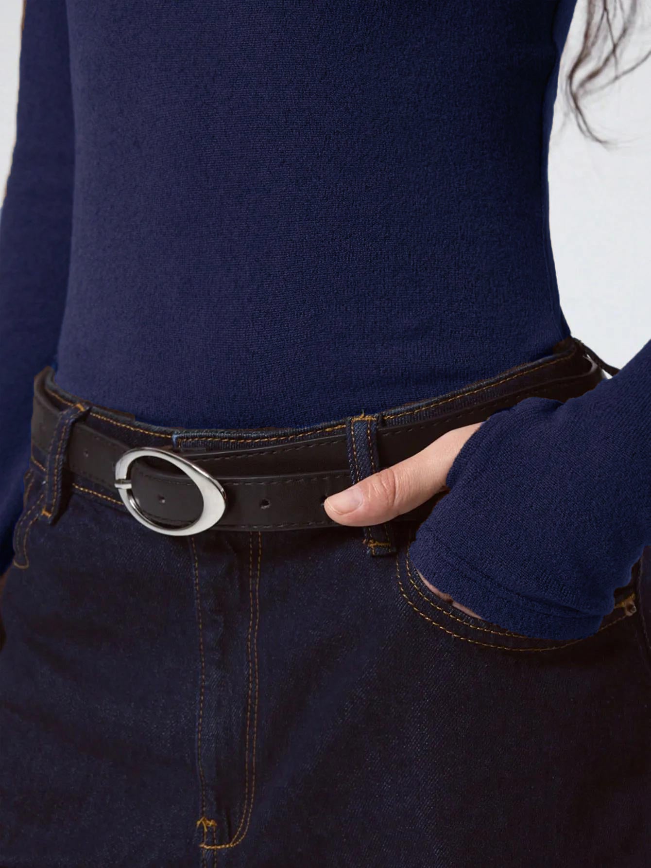 KOTTY Women’s Navy Blue Full Sleeve Slim Fit T-Shirt