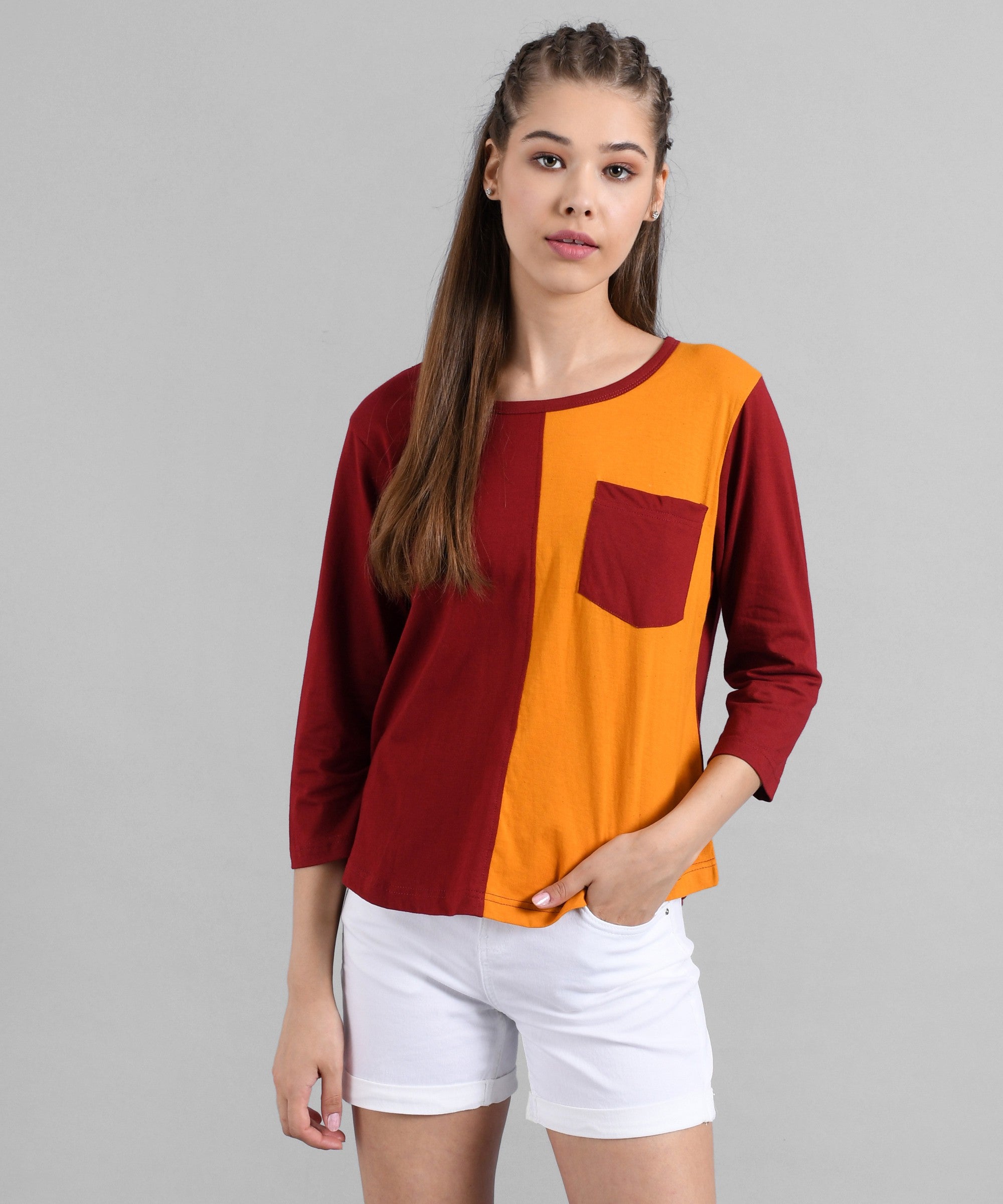 KOTTY Colorblock Women Round Neck Multicolor T-Shirt 