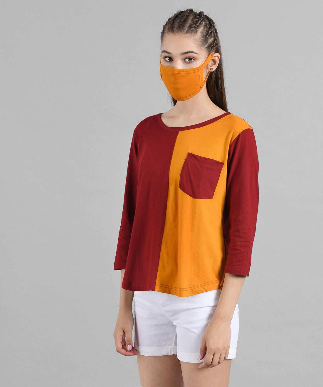 KOTTY Colorblock Women Round Neck Multicolor T-Shirt 