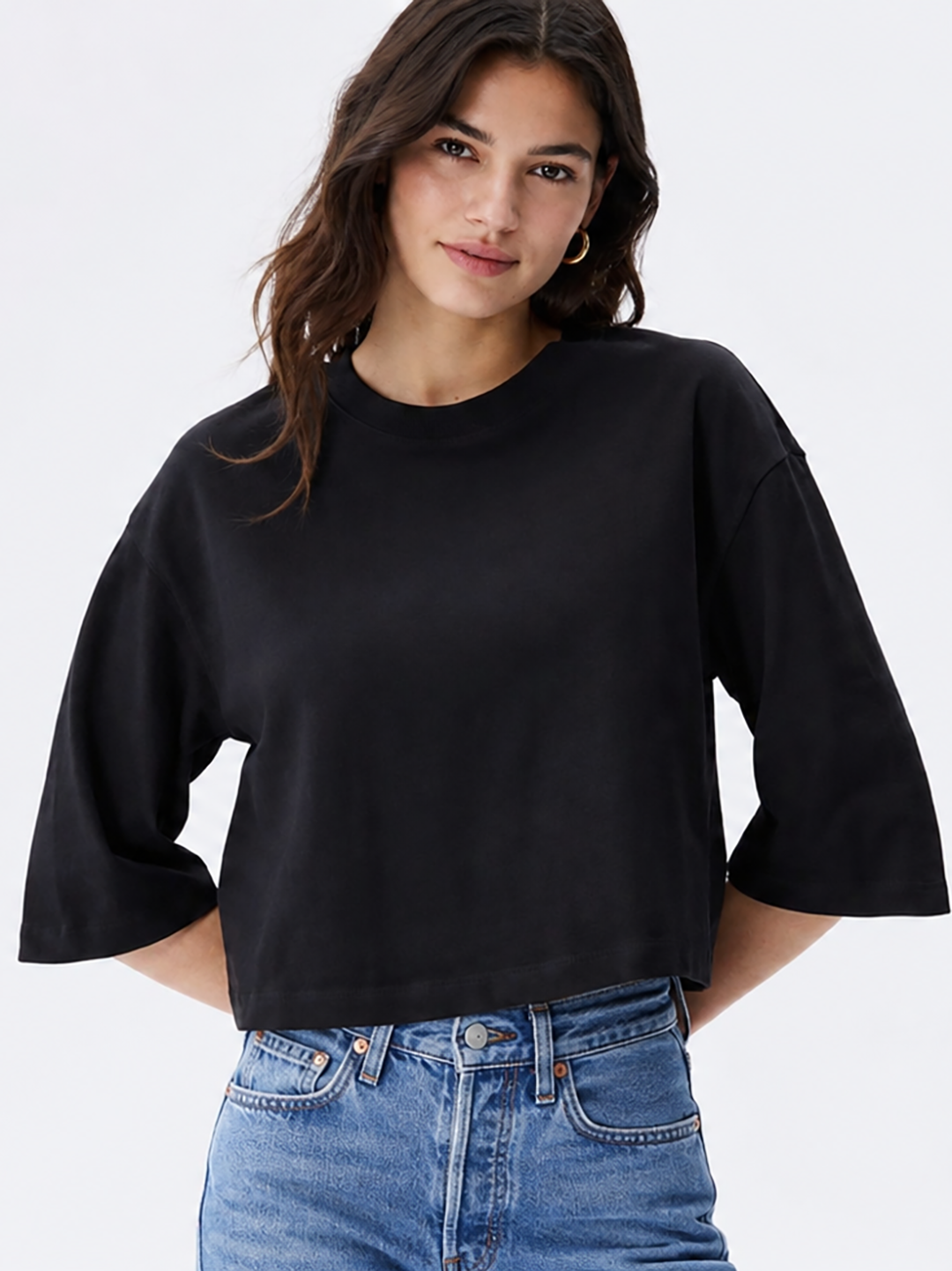 Women's Black Oversized Boxy Crop T-Shirt