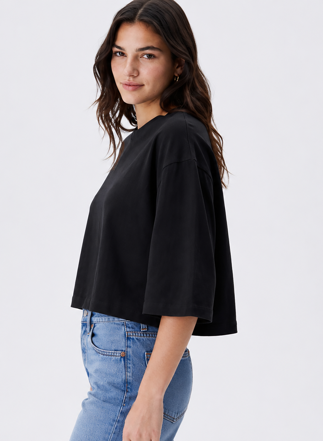 Women's Black Oversized Boxy Crop T-Shirt