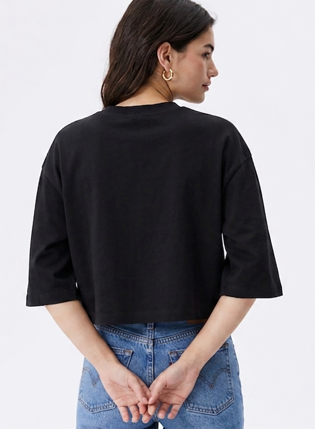 Women's Black Oversized Boxy Crop T-Shirt