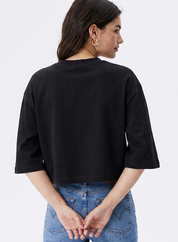 Women's Black Oversized Boxy Crop T-Shirt