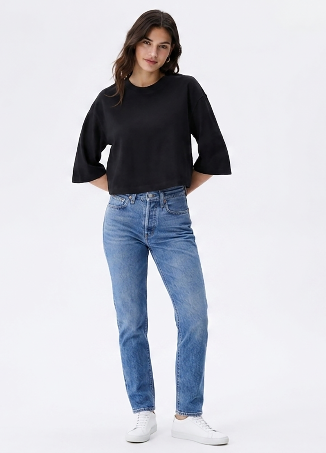 Women's Black Oversized Boxy Crop T-Shirt
