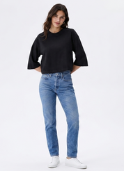 Women's Black Oversized Boxy Crop T-Shirt