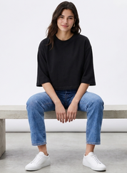 Women's Black Oversized Boxy Crop T-Shirt
