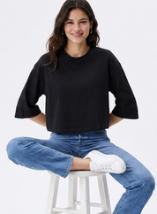 Women's Black Oversized Boxy Crop T-Shirt