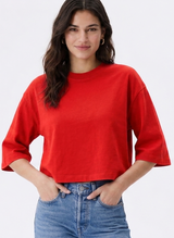 Women's Red Oversized Boxy Crop T-Shirt