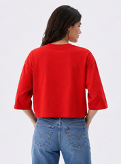 Women's Red Oversized Boxy Crop T-Shirt