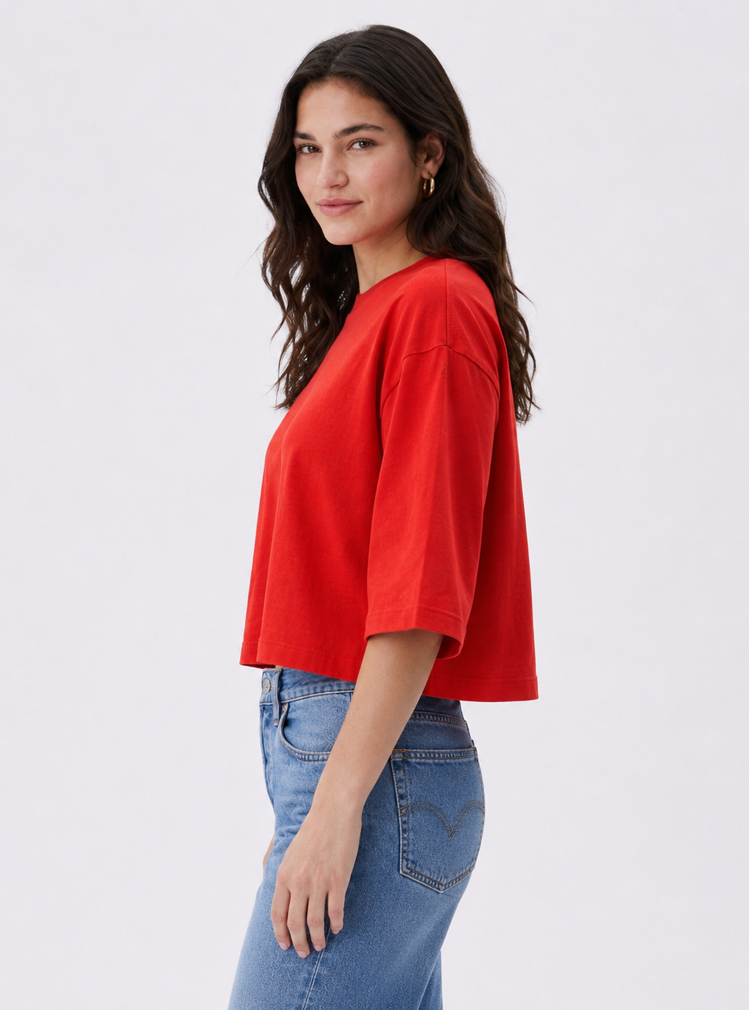 Women's Red Oversized Boxy Crop T-Shirt