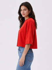 Women's Red Oversized Boxy Crop T-Shirt