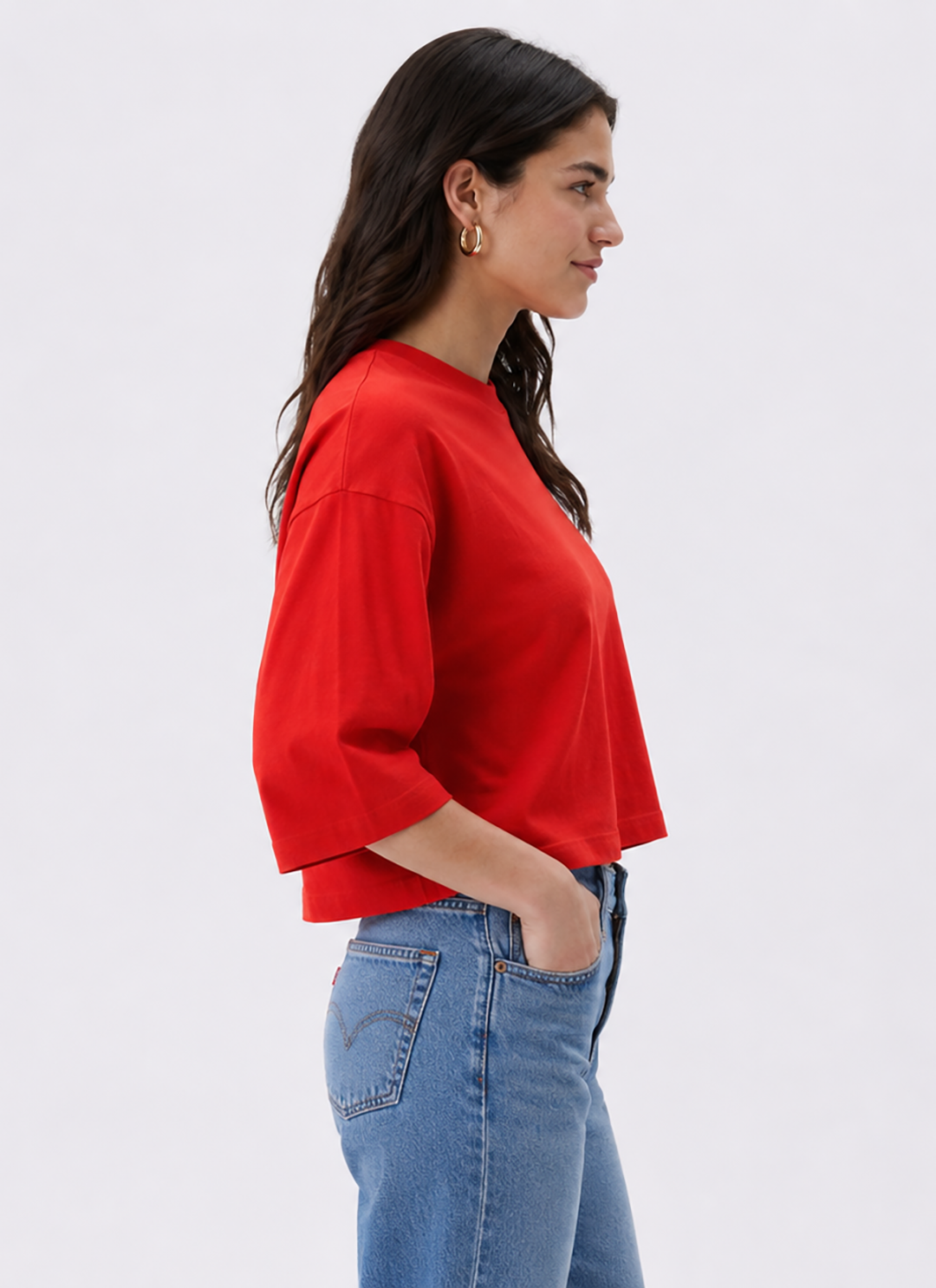Women's Red Oversized Boxy Crop T-Shirt