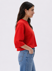 Women's Red Oversized Boxy Crop T-Shirt