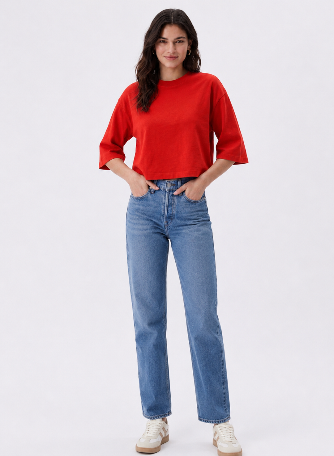 Women's Red Oversized Boxy Crop T-Shirt