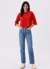 Women's Red Oversized Boxy Crop T-Shirt