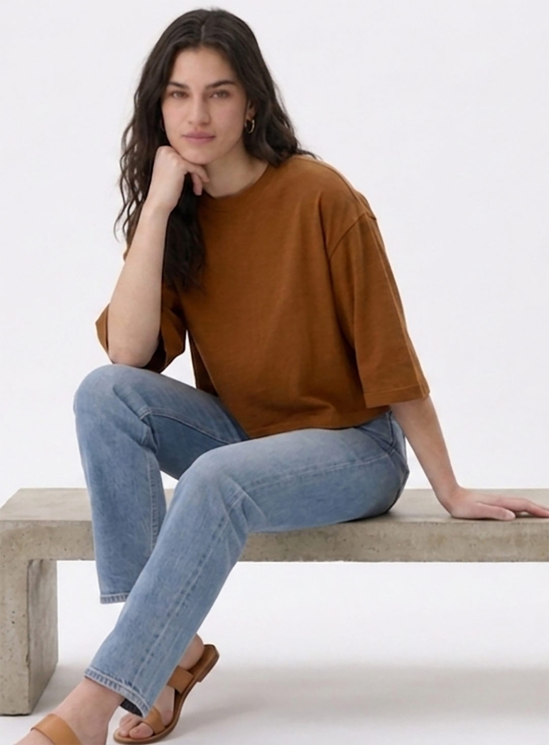 Women's Brown Oversized Boxy Crop T-Shirt