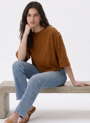 Women's Brown Oversized Boxy Crop T-Shirt